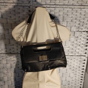 Black Clutch or Shoulder Bag Silver Chain Soft Snap closure Handbag NOATD